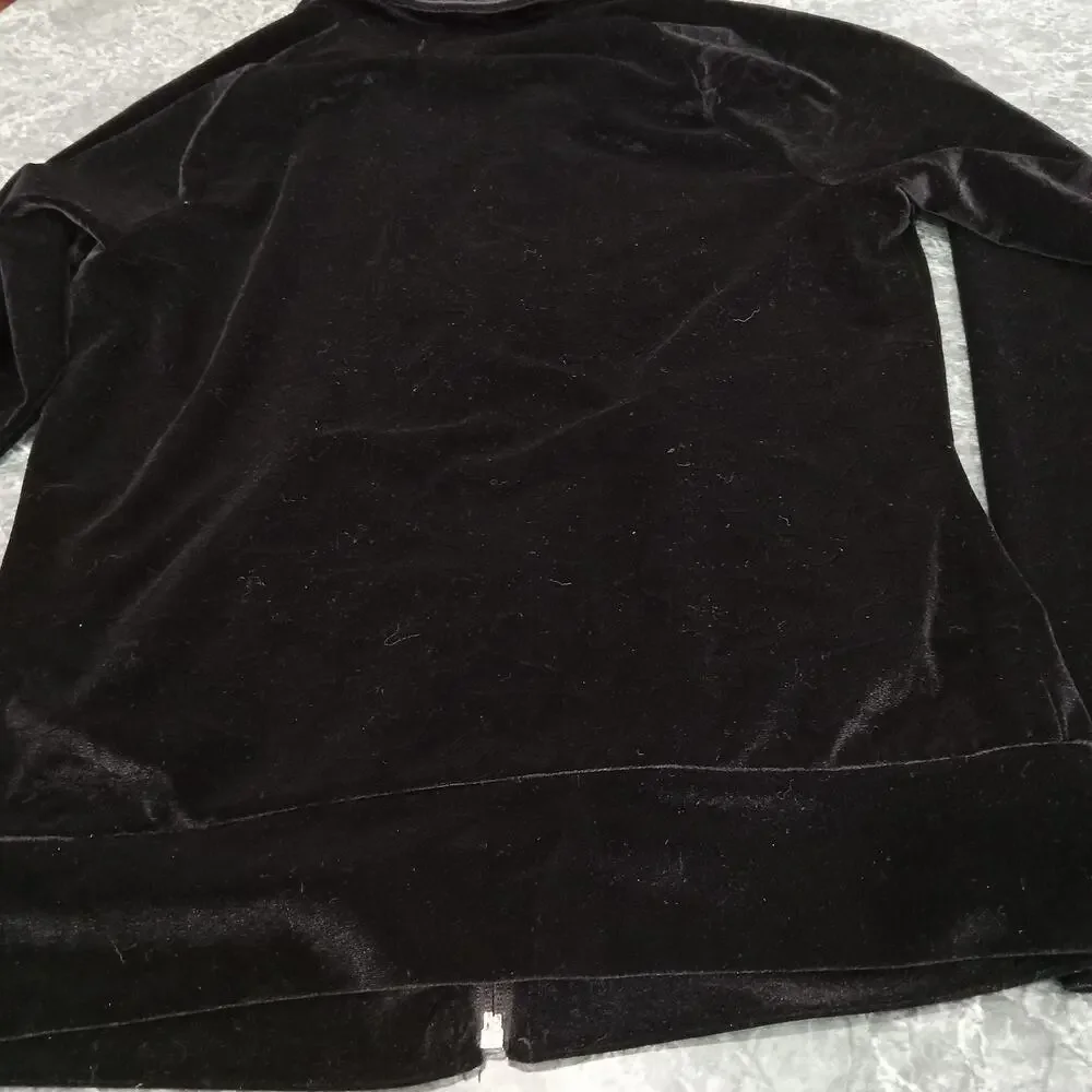 Baby Phat Track Jacket Women's Black Sz S Cat Embossed Velvet Zip Up 90's Y2K - Picture 9 of 13